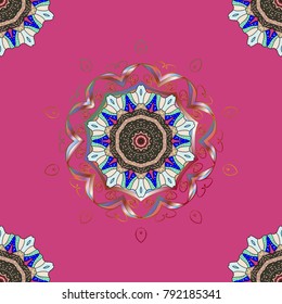 Seamless pattern with abstract ornament. Vector Hand drawn zentangle floral magenta, neutral and green colors.