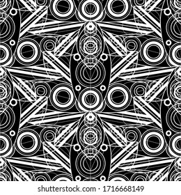 Seamless Pattern with Abstract Ornament. Abstract White and Black Geometric Print. Original Linear Texture with Repeating Shapes, Vector Design