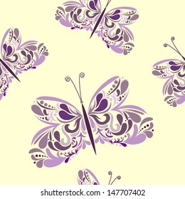 Seamless pattern with abstract ornamental butterflies