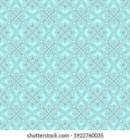 seamless pattern with abstract ornaments formed with gray hearts on a pastel light green background, vector, mosaic