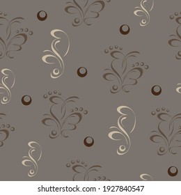 seamless pattern with abstract ornate ornament in colored lines on a gray background