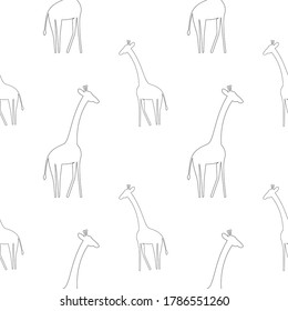 Seamless pattern with abstract outline African animals giraffe.Trendy safari texture for fabric, wrapping, textile, wallpaper, apparel. Line silhouette illustration isolated on white background