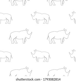 Patrón sin foco con el contorno abstracto de los rinocerontes africanos.Textura de safari de moda para tela, envoltura, textil, papel pintado, ropa. Ilustración de silueta de línea aislada en fondo blanco