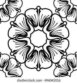 Seamless pattern with abstract outline flowers on a white background. Vector clip art.