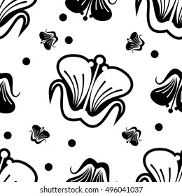 Seamless pattern with abstract outline flowers on a white background. Vector clip art.