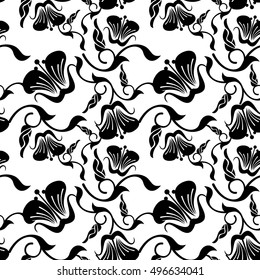 Seamless pattern with abstract outline flowers on a white background. Vector clip art.