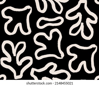 Nahtloses Muster mit abstrakten Umrissen organischer Formen. Vektor handgezeichnet Hintergrund im minimalistischen Boho Doodle-Stil. Von Mathematik inspiriert