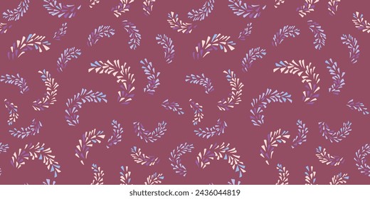 Ramas pintadas abstractas sin costura del modelo con gotas de las formas diminutas, manchas, puntos. Fondo marrón minimalista simple. Dibujo de mano de vector. Collage para diseños, impresión