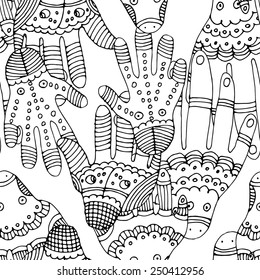 Seamless pattern abstract with palm. White and black 3