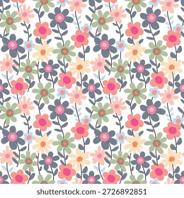 Modelo inconsútil con las flores abstractas del pastel en un fondo blanco. Ilustración vectorial plana.