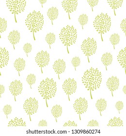 Seamless pattern with abstract pastel green trees on a beige background.Botanical print for fabric,wrapping paper,wallpaper,planners,mugs,background for your design