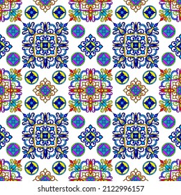 Seamless pattern with abstract patterns and colors on a white background