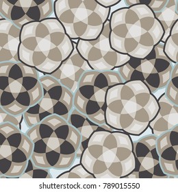 Seamless pattern of abstract pentagonal flowers.