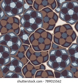 Seamless pattern of abstract pentagonal flowers.