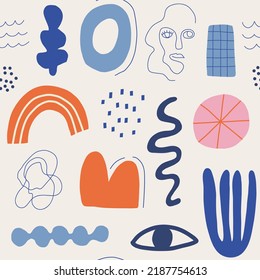 Seamless pattern with abstract pieces. Modern. Vector Hand drawn background for design and card, covers, package, wrapping paper.