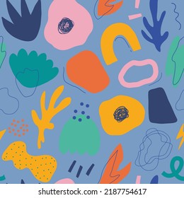 Seamless pattern with abstract pieces. Modern. Vector Hand drawn background for design and card, covers, package, wrapping paper.