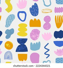 Seamless pattern with abstract pieces. Modern. Vector Hand drawn background for design and card, covers, package, wrapping paper.