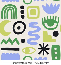 Seamless pattern with abstract pieces. Modern. Vector Hand drawn background for design and card, covers, package, wrapping paper.