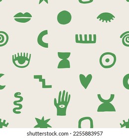 Seamless pattern with abstract pieces. Modern. Vector Hand drawn background for design and card, covers, package, wrapping paper.