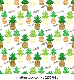 Seamless pattern. Abstract pineapple on a white background with an inscription. Vector illustration.
