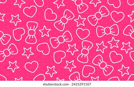 Seamless pattern abstract pink background vector illustration. Hearts, stars and bows pink background. Decoration banner themed Lol surprise doll girlish style. Invitation card template