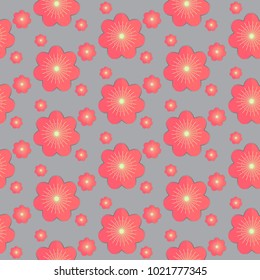 Seamless pattern. Abstract pink flowers on a gray background. Vector illustration.