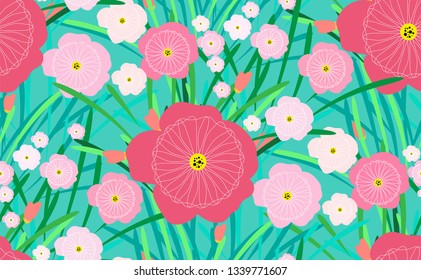 Seamless Pattern with abstract pink flowers for kids/women fabric/textile print