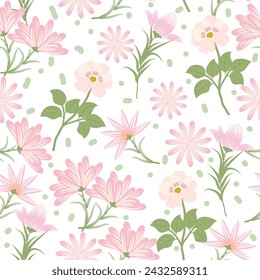 Seamless pattern with abstract pink flowers. Vector background, wallpaper for fabric, textile.