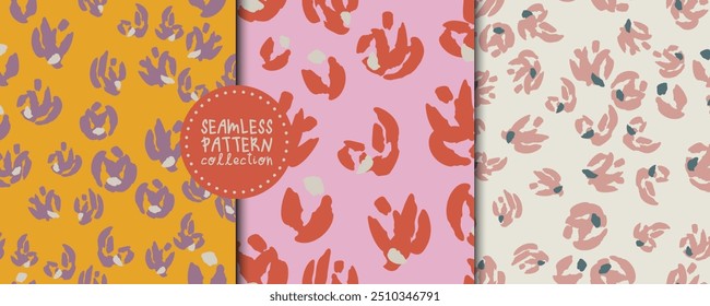 Nahtloses Muster mit abstrakten rosa, violetten, roten Blumen. Vektorquadratischer Hintergrund, Illustration, Druck, Design. japanischer Stil
