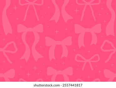 Seamless pattern with abstract pink ribbons. Vector flat background with bows in retro style. Coquette and balletcore aesthetic