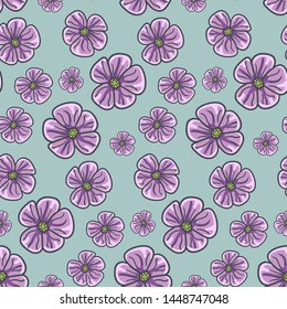 Seamless pattern with abstract pink and yellow flowers on a blue background. Romantic floral background perfect for fabric textile, vintage paper.Vector illustration.