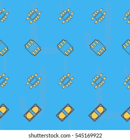 Seamless pattern with abstract placement on colorful background with lettering of reference for components "L, J". Abstract pcb design.