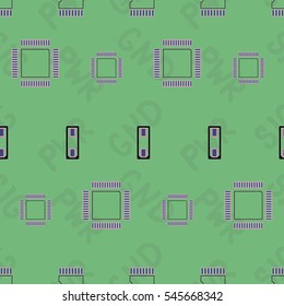 Seamless pattern with abstract placement on colorful background with lettering "GND, SIG, PWR" (GROUND LAYER, SIGNAL LAYER, POWER LAYER). Abstract pcb design.