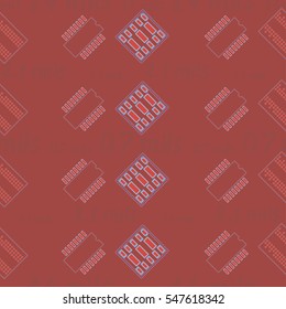 Seamless pattern with abstract placement on colorful background with lettering "0.7 mils, 1.4 mils, 2.1 mils". Abstract pcb design.