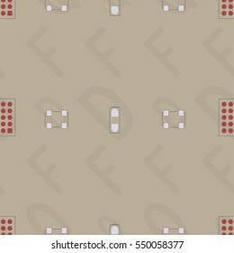 Seamless pattern with abstract placement on colorful background with lettering of reference for components "D, F, Q". Abstract pcb design.