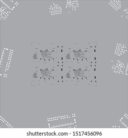 Seamless pattern with abstract placement of solder mask for components (IC CHIP). black and white for solder paste PCB components on grey background