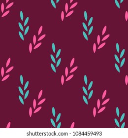 Seamless pattern of abstract plants on a red background. Vector