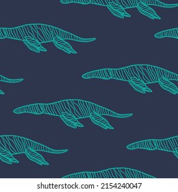 Seamless Pattern With Abstract Pliosauroidea. Background With Dino For Textile, Fabric, Kids, Boy, Wrapping Paper, Web, Clothes, Socks And Other Design.