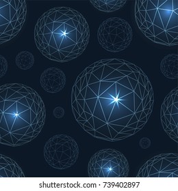 Seamless pattern. Abstract polygonal balls.