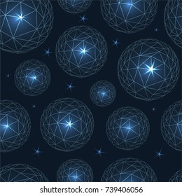 Seamless pattern. Abstract polygonal balls.
