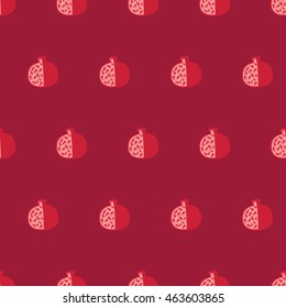 Seamless pattern with abstract pomegranate one dark red background