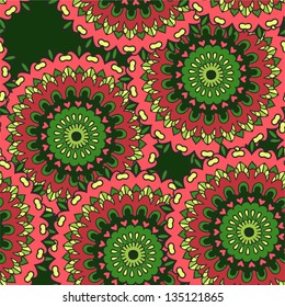 Seamless pattern with abstract poppies on green background