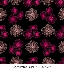 Seamless pattern. Abstract poppy flowers  on black background. Can be used for fabrics, curtains, napkins, Wallpaper and  decor. Vector illustration.