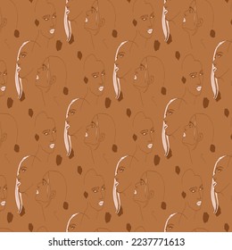 seamless pattern with abstract portraits of young women.seamless pattern with abstract portraits of young women. Use for package, cosmetics, decor. Fashion concept, feminine beauty minimalist.