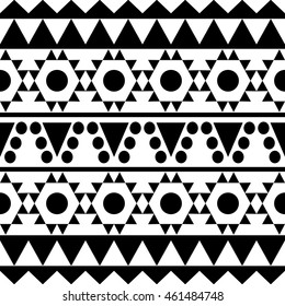 Seamless pattern. Abstract print in aztec style. Black and white.