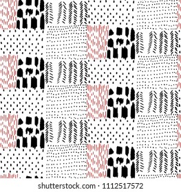  seamless pattern abstract printed pencil doodle and brush strokes