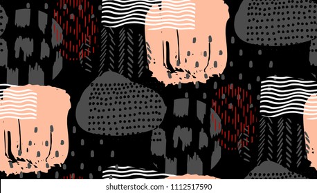  seamless pattern abstract printed pencil doodle and brush strokes