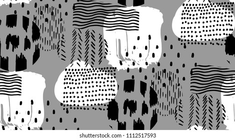  seamless pattern abstract printed pencil doodle and brush strokes