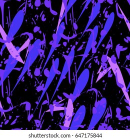 Seamless pattern abstract purple pink splashes of spots paint on a black background vector illustration for sports clothes