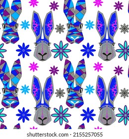 seamless pattern with abstract rabbit faces